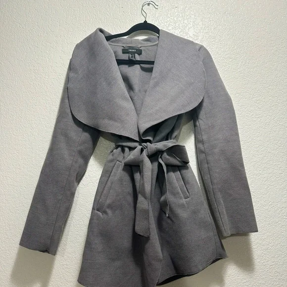 Vintage Y2K Forever 21 Women's Gray Trench Coat - Picture 7 of 10